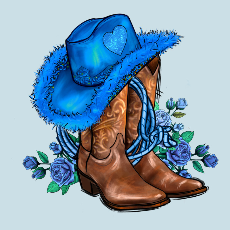 Valentines Day Blue Boots Cowgirl Hat And Roses Ladies Tee by AdoDesignShop | Teevron