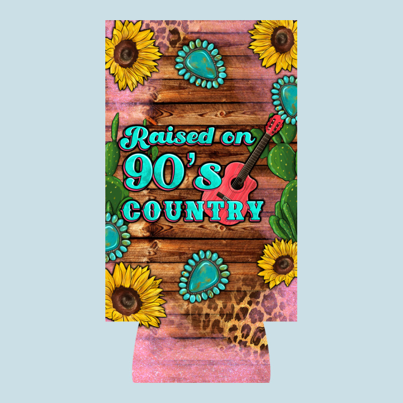 Raised 90's Country Guitar Cactus Sunflower's 12 Oz Can Cooler  (slim) Ladies Tee by Artiststas | Teevron