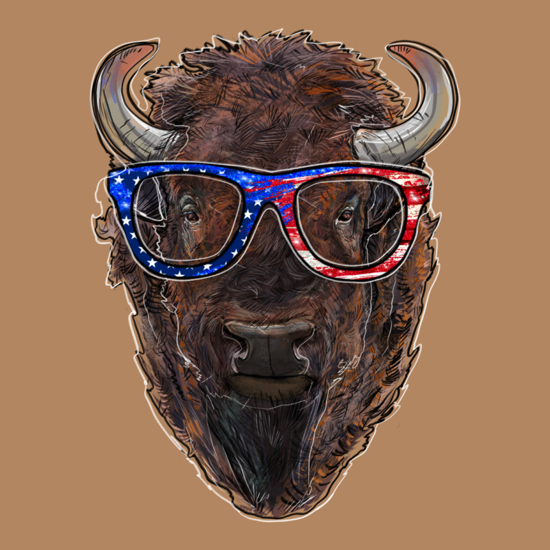 Bison With American Flag Glasses Long Sleeve Tee by RanaPortraitStore | Teevron