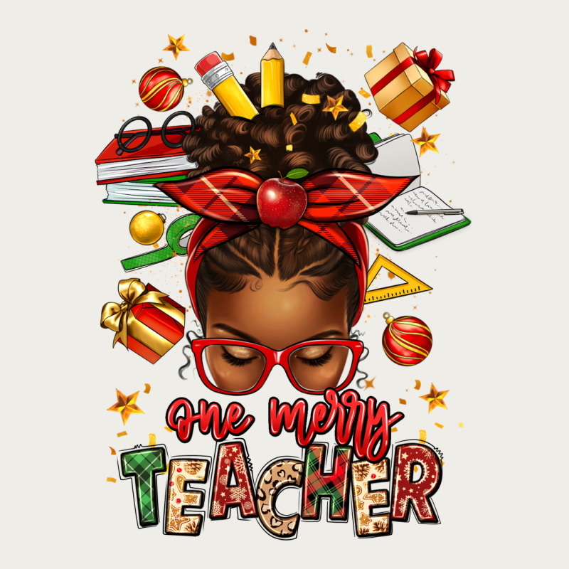 One Merry Teacher Afro Messy Bun Zipper Hoodie by texasbilliewilder | Teevron