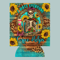 I Hate Everyone But Coffee Helps Western Skeleton Coffee Sunflowers 12 Heavy Core Tee | Teevron