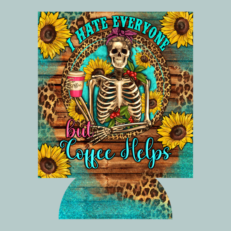I Hate Everyone But Coffee Helps Western Skeleton Coffee Sunflowers 12 Heavy Core Tee by Artiststas | Teevron