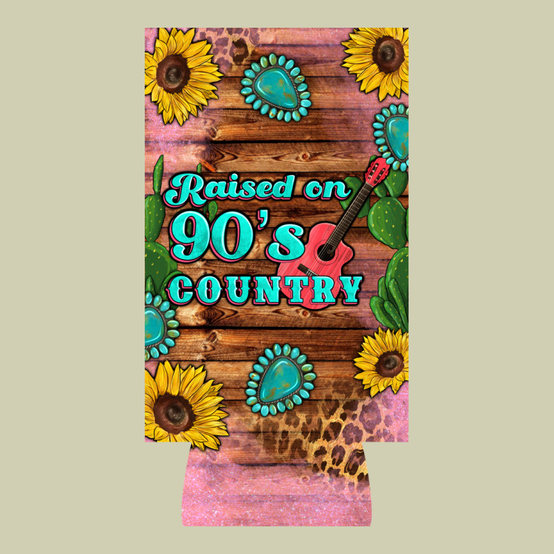 Raised 90's Country Guitar Cactus Sunflower's 12 Oz Can Cooler  (slim) Heavy Core Tee by Artiststas | Teevron