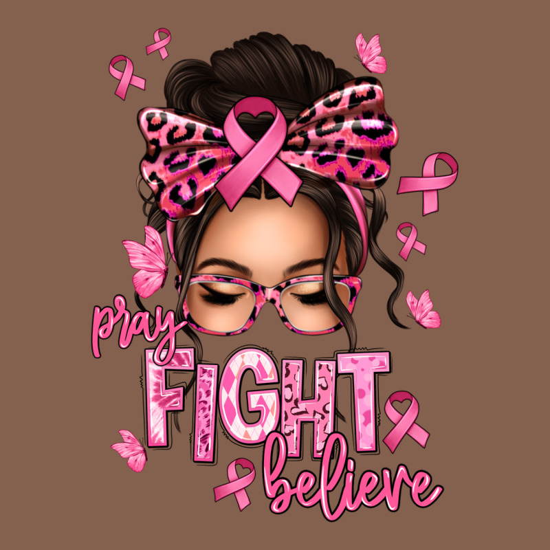 Pray Fight Believe Breast Cancer Afro Messy Bun Zipper Hoodie by texasbilliewilder | Teevron
