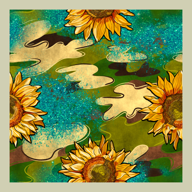 Camouflage Turquoise Glitter Sunflowers Seamless Pattern Heavy Core Tee by BundleAndBundleShop | Teevron