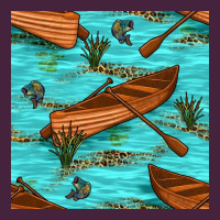 Lake Canoe And Fish With Reeds And Leopard Seamless Pattern Bbs Long Sleeve Tee | Teevron