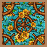 Lake Boat Rudder And Sunflowers Seamless Pattern Long Sleeve Tee | Teevron