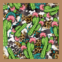 Western Cactus And Turquoise Gemstone With Leopard And Cowhide Seamles Long Sleeve Tee | Teevron