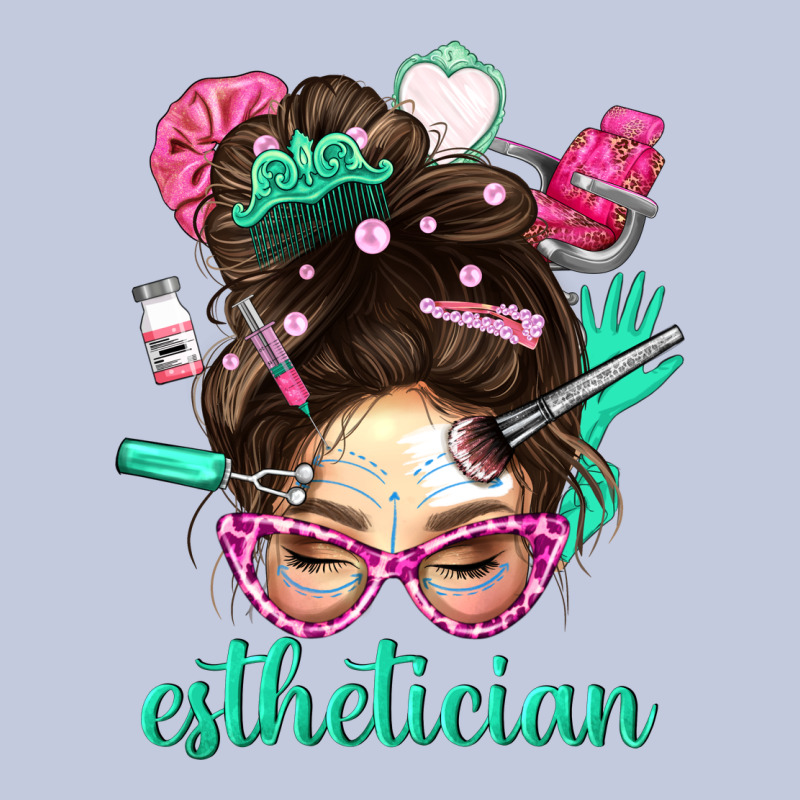 Esthetician Messy Bun With Pink Leopard Glasses Bbs Long Sleeve Tee by BundleAndBundleShop | Teevron