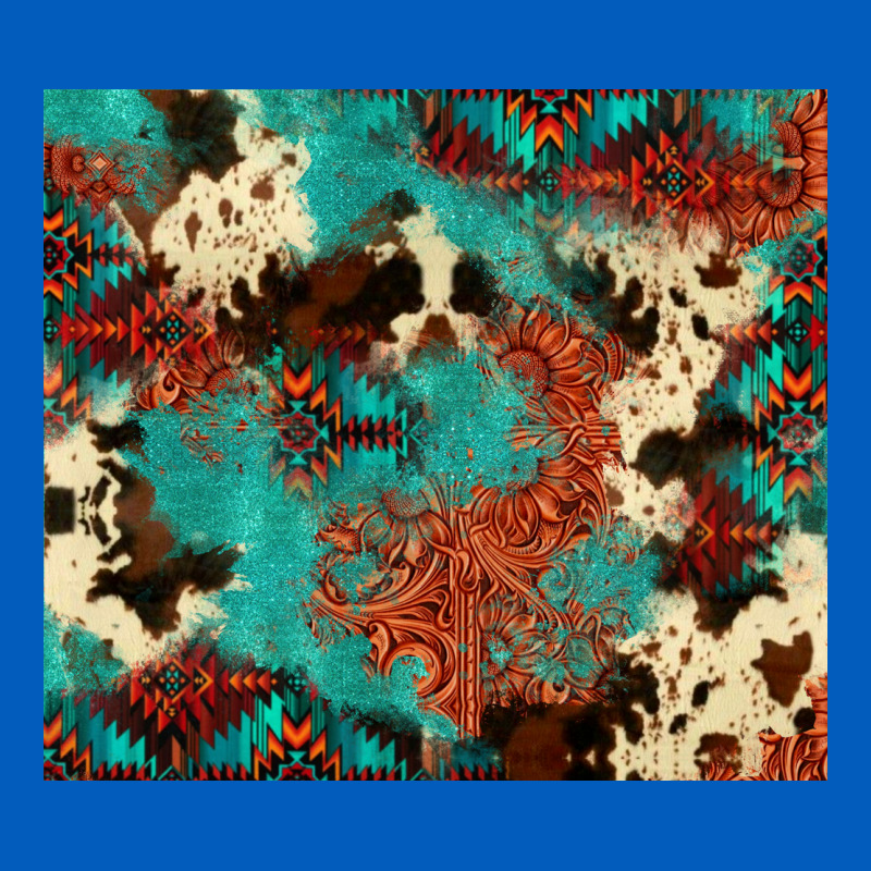 Serape Turquoise Glitter Cowhide  Tooled Leather  Tumbler Urban Hoodie by FaDigitalArtStudio | Teevron