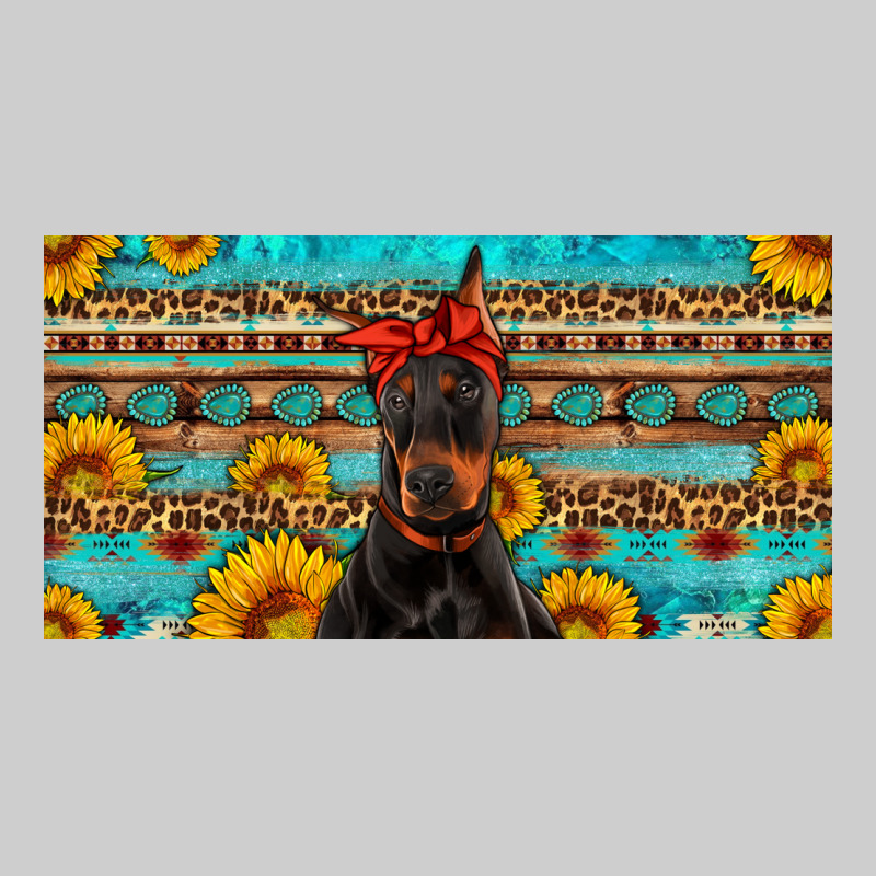 Doberman With Sunflowers License Plate Premium Tee by Artiststas | Teevron
