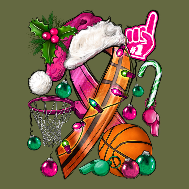 Pink Christmas Breast Cancer Ribbon Basketball Long Sleeve Tee by BundleAndBundleShop | Teevron