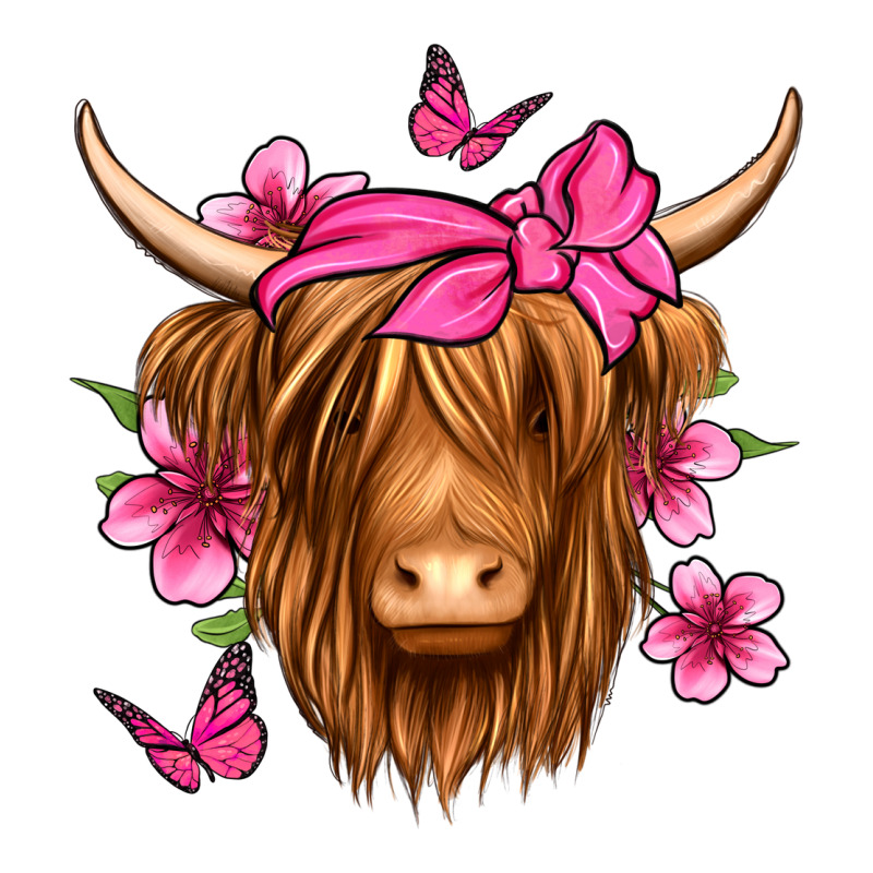 Floral Pink Bandana Longhaired Cow Premium Tee by Jasminsmagicworld | Teevron
