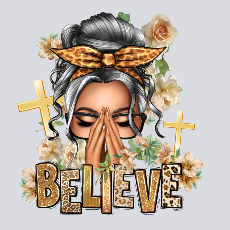 Silver White Believe Praying Caucasian Messy Bun Zipper Hoodie by texasbilliewilder | Teevron