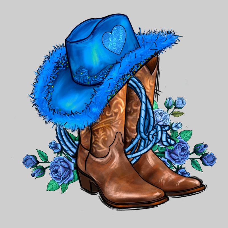 Valentines Day Blue Boots Cowgirl Hat And Roses Premium Tee by AdoDesignShop | Teevron