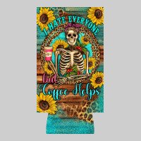 I Hate Everyone But Coffee Helps Western Skeleton Coffee Sunflowers 12 Premium Tee | Teevron