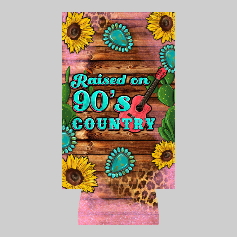 Raised 90's Country Guitar Cactus Sunflower's 12 Oz Can Cooler  (slim) Premium Tee by Artiststas | Teevron