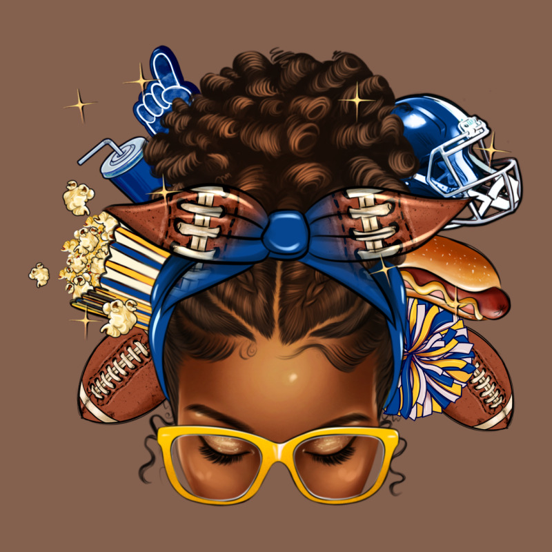 Blue And Gold American Football Afro Messy Bun Zipper Hoodie by texasbilliewilder | Teevron