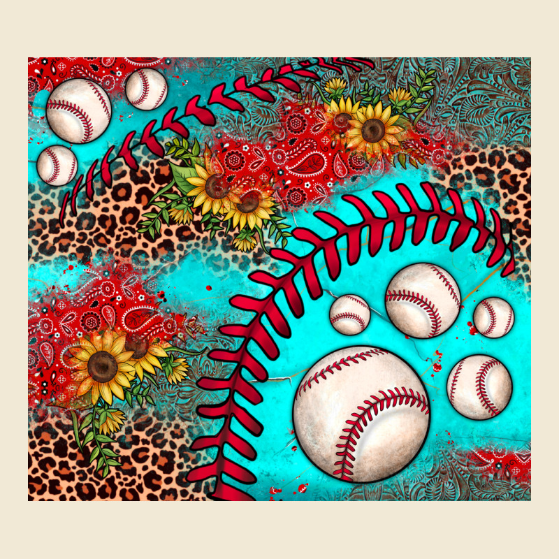 Baseball Leopard Turquoise Sunflower Ladies Tee by JahusDesignShop | Teevron