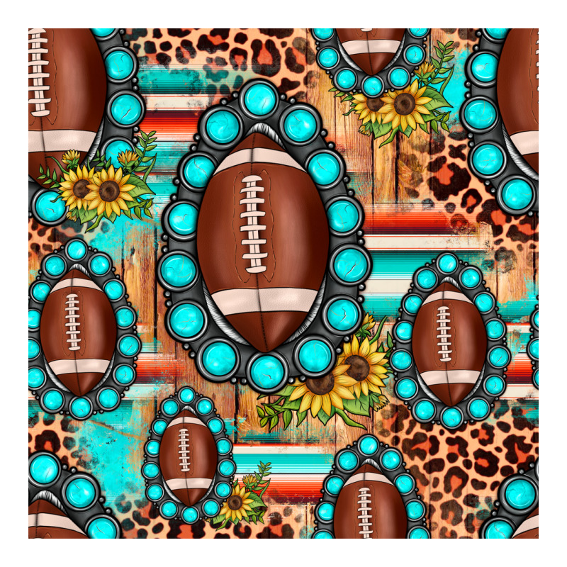 Football Leopard Turquoise Gemstone Sunflower Seamless Pattern Ladies Tee by JahusDesignShop | Teevron