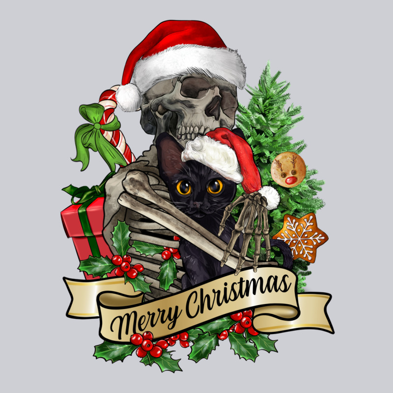 Merry Christmas Skeleton With Black Cat Heavyweight Sweatshirt by NancyCooperArtShop | Teevron
