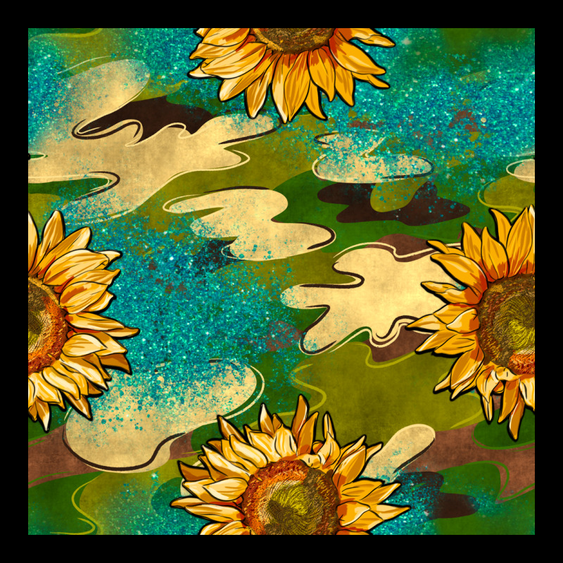 Camouflage Turquoise Glitter Sunflowers Seamless Pattern Premium Tee by BundleAndBundleShop | Teevron