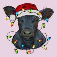 Christmas Baby Black Angus Calf With Lights Ladies Tee | Teevron