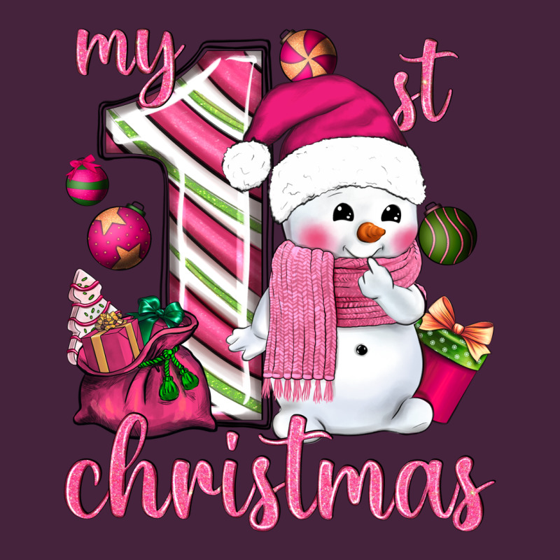My 1st. Pink Christmas With Cute Snowman Long Sleeve Tee by NancyCooperArtShop | Teevron