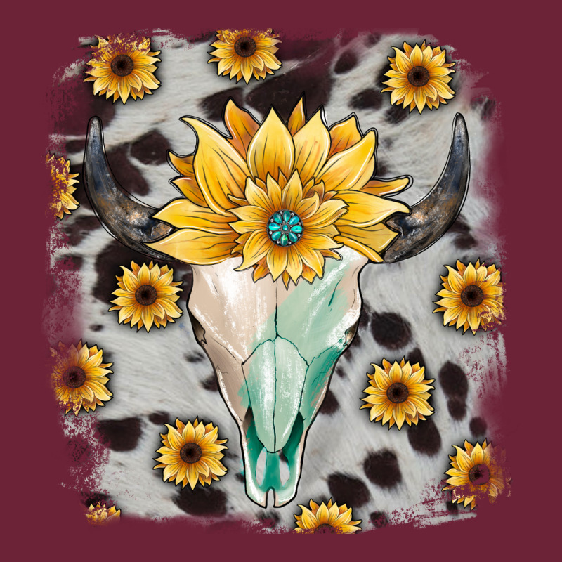 Cowhide Sunflower Gemstone Bull Skull Long Sleeve Tee by JahusDesignShop | Teevron