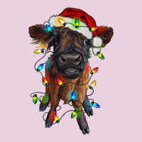 Highland Cow Calf With Christmas Lights Ladies Tee | Teevron