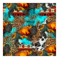 western sunset bison and sunflowers seamless pattern | Teevron