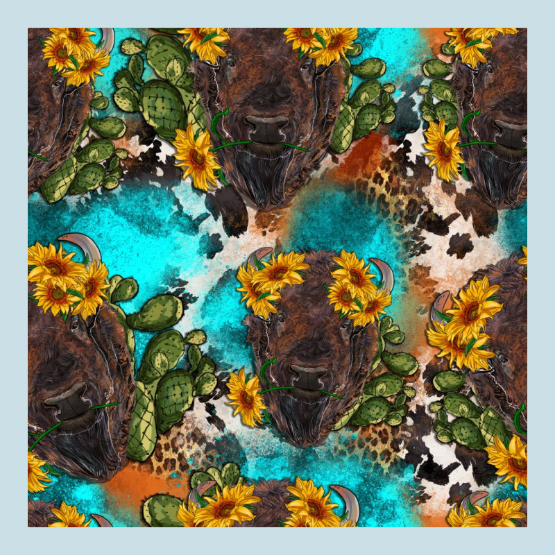 Western Bison And Sunflowers Seamless Pattern Ladies Tee by HRA Design Shop | Teevron