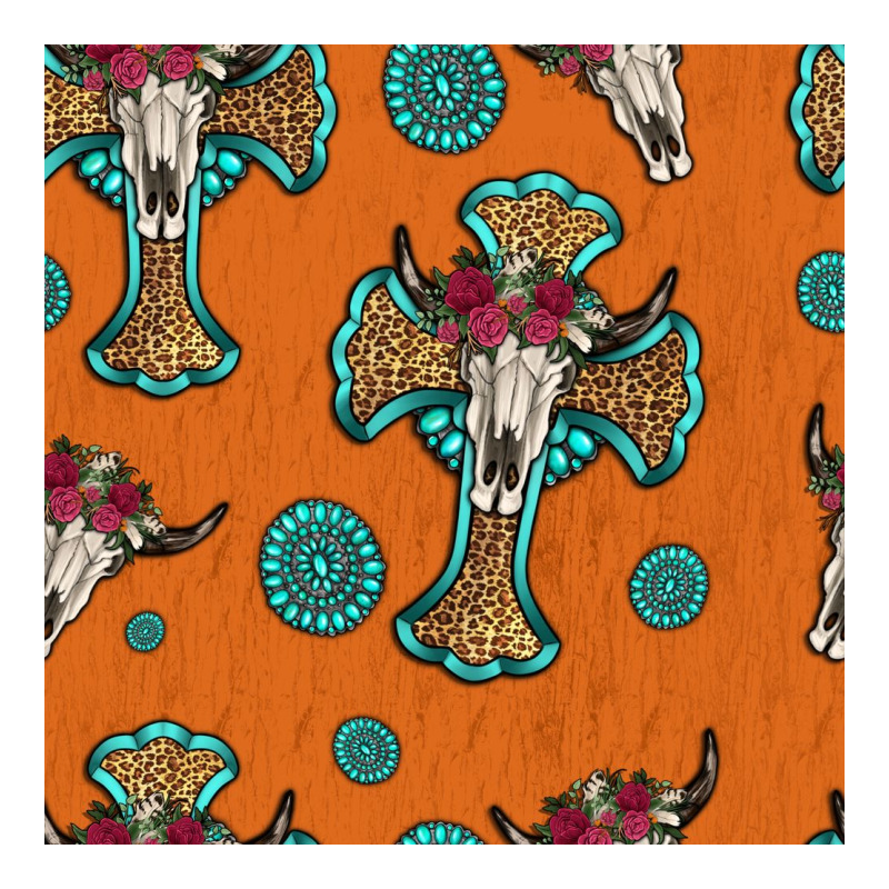 Western Cross And Bull Skull Seamless Pattern Ladies Tee by HRA Design Shop | Teevron