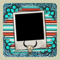 Gemstone Turquoise Serape Custom Photo Frame Coaster Heavy Core Tee | Teevron