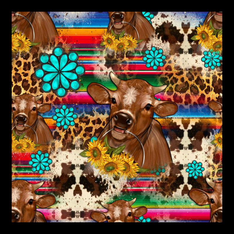Western Sunflower Bucket Cow Seamless Pattern Ladies Tee by HRA Design Shop | Teevron