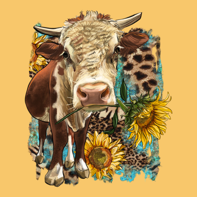 Hereford Heifer With Sunflower And Leopard Vintage Hoodie by LillyAllenDesigns | Teevron