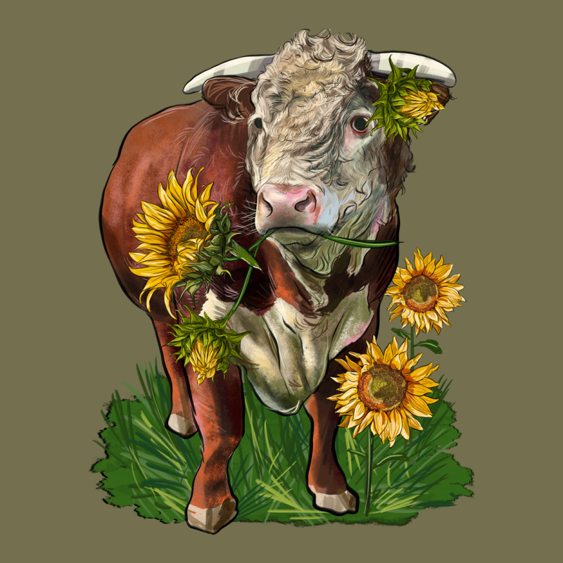 Hereford Bull With Sunflowers Vintage Hoodie by LillyAllenDesigns | Teevron