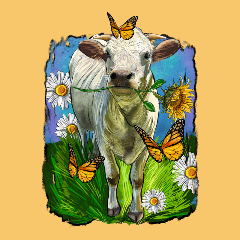 Charolais Heifer With Sunflower And Daisies Vintage Hoodie by LillyAllenDesigns | Teevron