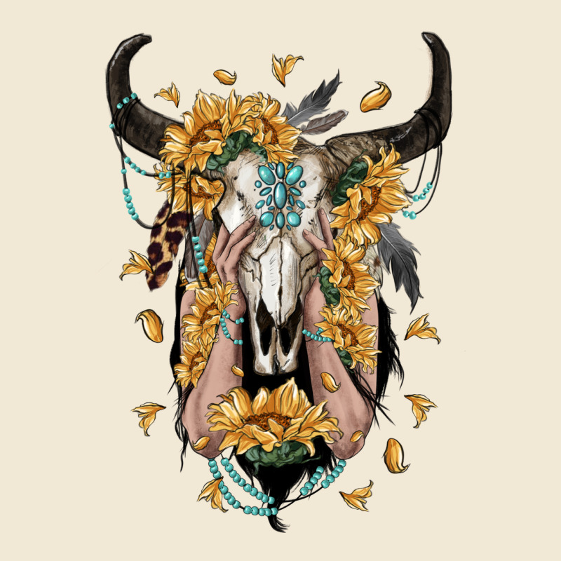Sunflower Boho Bull Skull With Hands Ladies Tee by RanaPortraitStore | Teevron