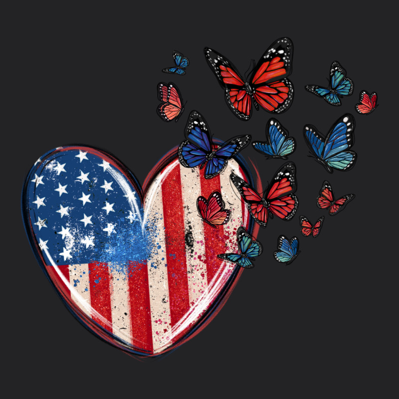 4th Of July American Flag Heart Butterfly Vintage Tee by MaliasSmallBusiness | Teevron