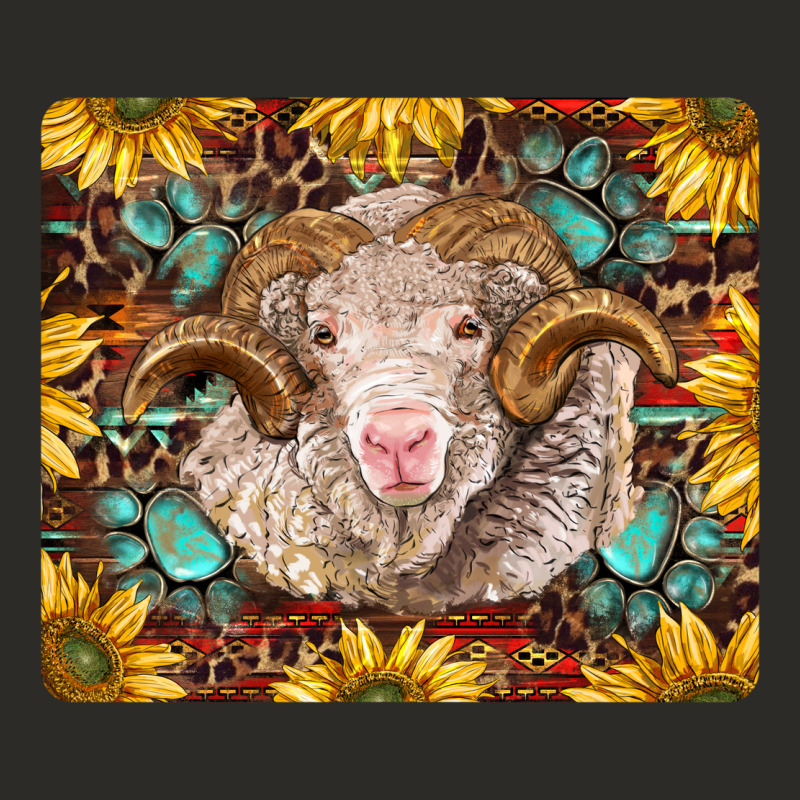 Merino Ram With Sunflowers And Gemstone Mousepad Heavy Core Tee by BarkalooDesign | Teevron