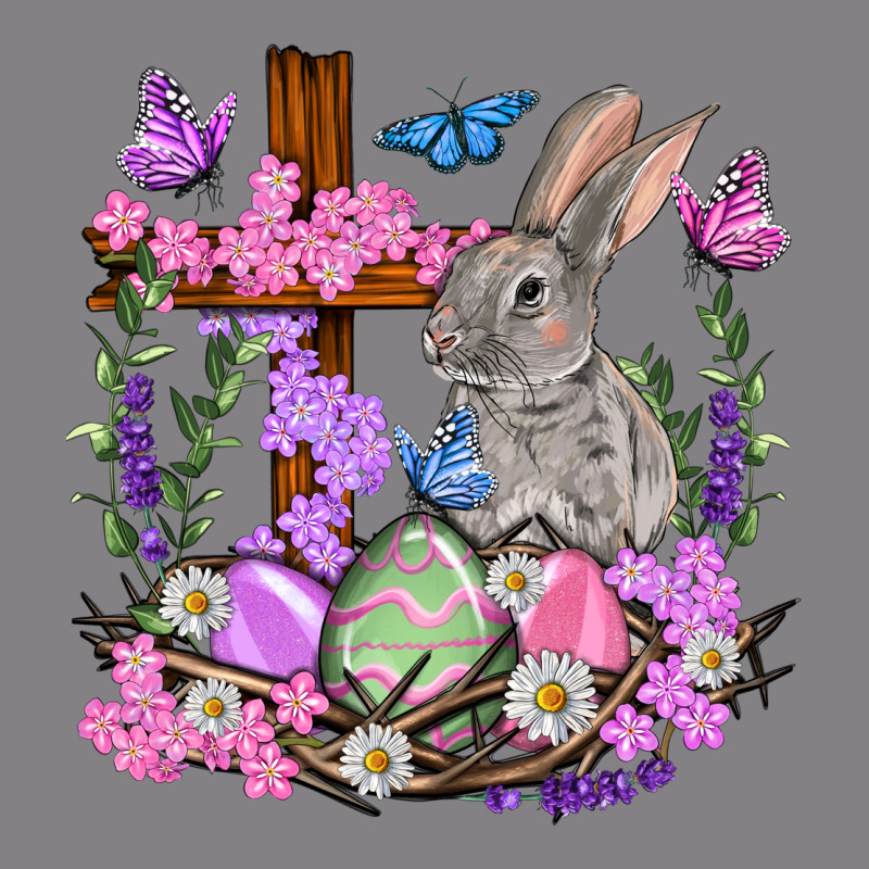 Easter Eggs And Bunny With Cross Easter Day Heavyweight Hoodie by HowdyJamesFarm | Teevron
