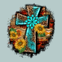 Western Turquoise's Leopard Cross  Wooden Aztek Sunflowers Background Heavy Core Tee | Teevron