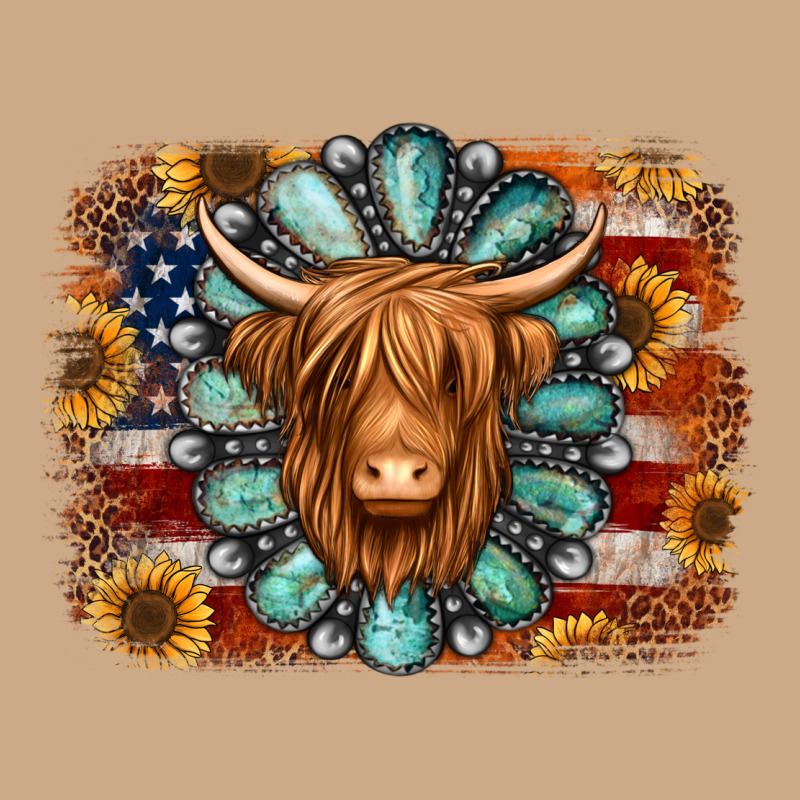 American Flag Sunflowers Highland Cow Turquoise Background Vintage Hoodie by Jasminsmagicworld | Teevron