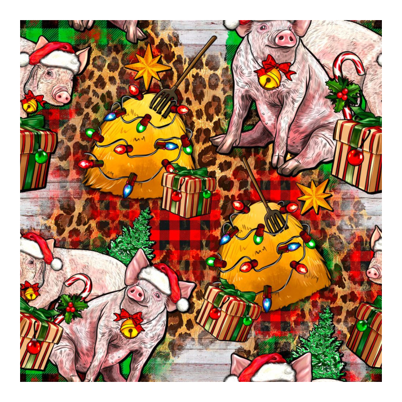 Christmas Pig  Tartan With  Hay And Christmas Ligh Ladies Tee by FaDigitalArtStudio | Teevron