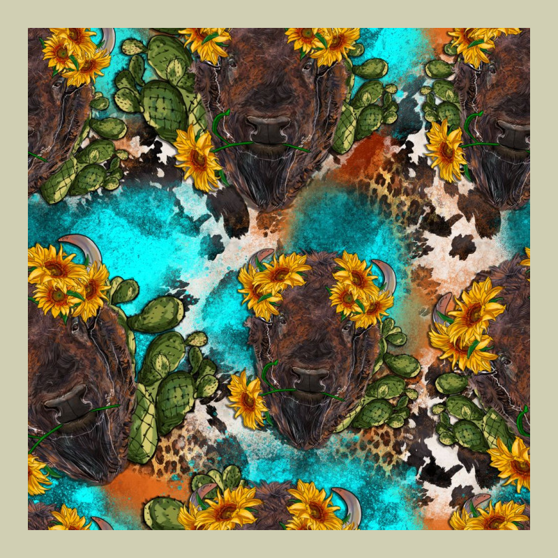 Western Bison And Sunflowers Seamless Pattern Heavy Core Tee by HRA Design Shop | Teevron