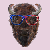 Bison With American Flag Glasses Ladies Tee | Teevron