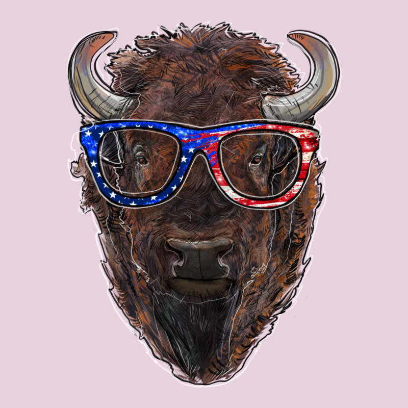 Bison With American Flag Glasses Ladies Tee by RanaPortraitStore | Teevron