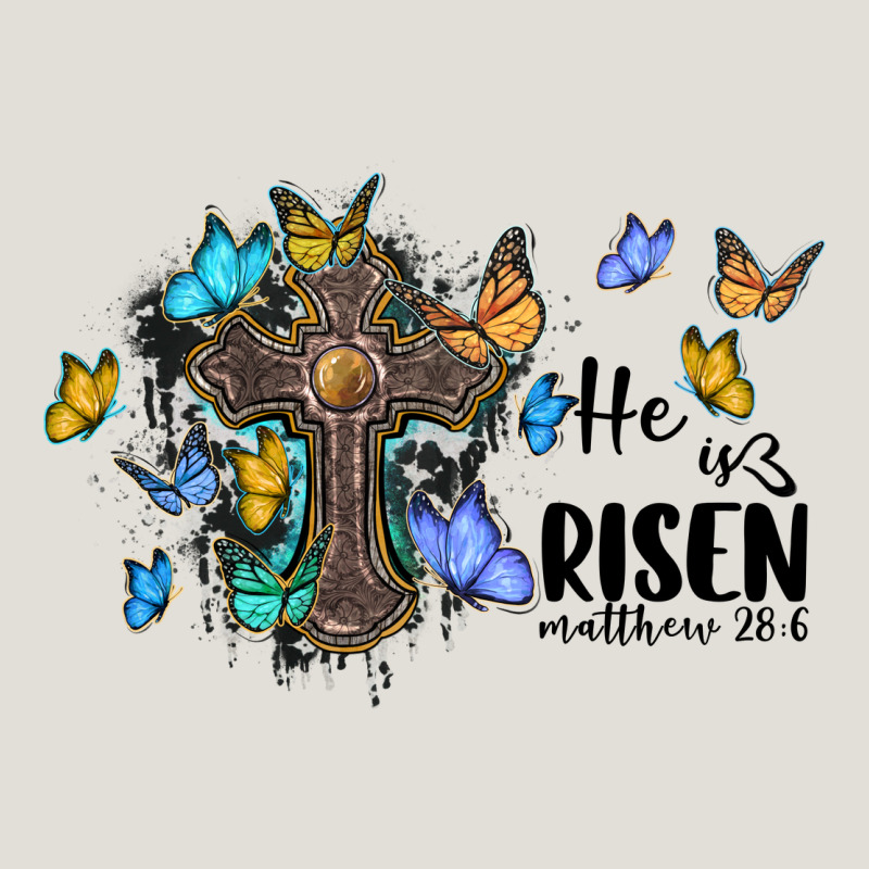 He Is Risen Matthew 28 6 Cross With Butterflies Cowhide Background Heavy Core Tee by BarkalooDesign | Teevron