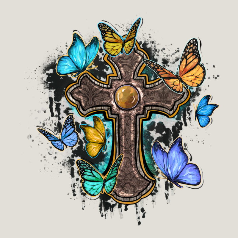 Cross With Butterflies Cowhide Background Heavy Core Tee by BarkalooDesign | Teevron